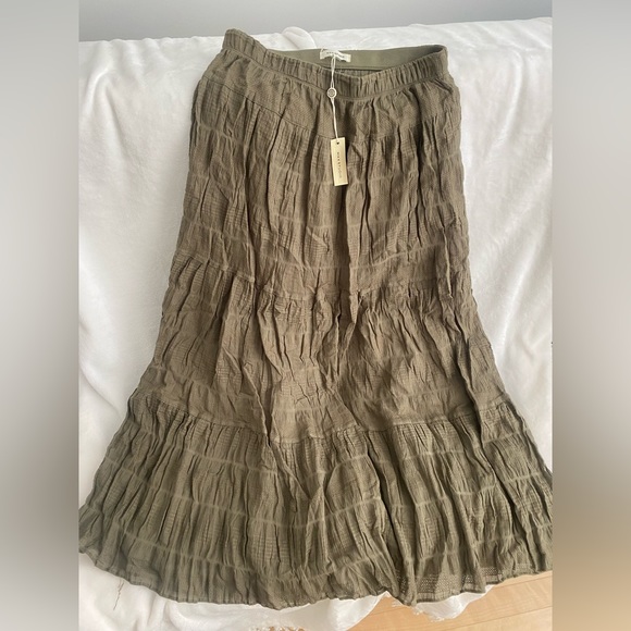 OLIVE GREEN texture cotton skirt - Picture 2 of 4